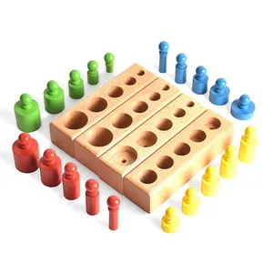 Colorato insegnare ai bambini per bambini in legno presa knobbed cilindro blocchi giocattolo per i bambini