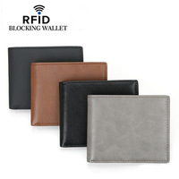 Dompet Kulit Asli Motif Benang RFID Logo Kustom, Unisex, Tempat Uang, Tempat Kartu, Penjepit Uang dengan Kantong Koin