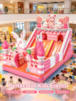Château gonflable commercial PinkRabbit avec toboggan, thème bonbons, maison de jeu certifiée CE pour la location d'événements pour enfants, les entreprises et les fêtes