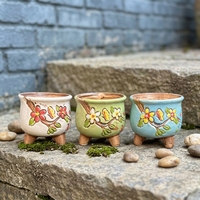 Pot Bunga Kecil Bernapas Gaya Korea Vintage, Ukuran Jempol, Tiga Bagian, Bentuk Unik, Lapisan Kiln-change yang Dilukis Tangan