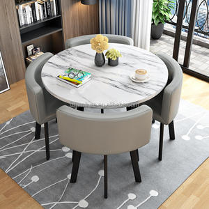 Ensemble de meubles de salle à manger modernes et luxueux comprenant une table ronde en bois avec 4 chaises, durable pour la maison, l'extérieur, le bar ou l'hôtel - Product Image 3