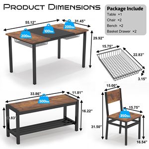 4-<span class=keywords><strong>6</strong></span> người công nghiệp Gỗ và khung kim loại 2 băng ghế và 2 ghế Bộ bàn ăn - Product Image 5
