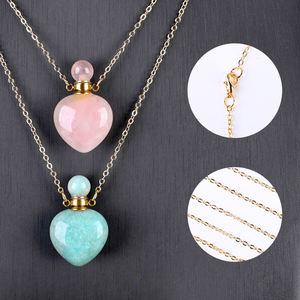 Kalung Botol Minyak Atsiri Bentuk Hati dari Batu Kristal Penyembuh, Botol Parfum, Dipoles - Product Image 3