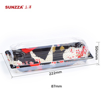 Sunzza-Paket Mountain Wild Red Printing Einweg-Restaurant Lebensmittel verpackung herausnehmen Kunststoff-Haustier-Sushi-Tablett mit Deckel