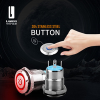 LANBOO Tombol Tekan Mini 12mm Terlaris Ekonomis 1NO 5-24v Self-Locking/Self-Resetting Kepala Datar/Kepala Tinggi IP65