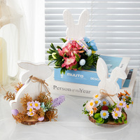 Décoration de Pâques : Lapin en bois avec fleur artificielle, centre de table floral printanier pour la maison, les fêtes et les décorations de vacances