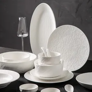 Black White Nordic Porcelain Plates Set Dinnerware Joy Ceramic Crockery Dinner Set For Tableware Restaurants Catering Hotels