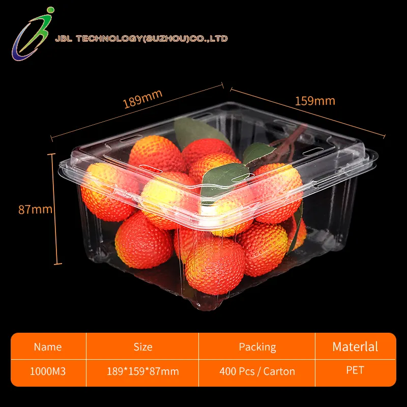 Caja de concha de fruta transparente de plástico PET personalizado de grado alimenticio de 500g, caja de embalaje de fresa para supermercado