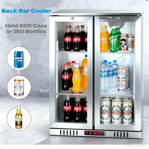 NE-200CS-8 Stainless Steel Built-In Compressor Air Cooled Digital Display Two glass doors Back <b>Bar</b> Cooler - Product Image 3