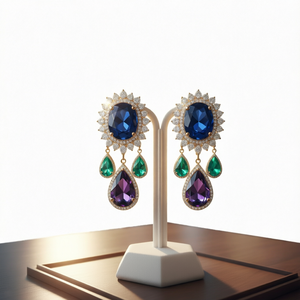 Boucles d'oreilles pendantes vintage en argent tibétain coloré avec diamants, pendentif goutte d'eau bleu, violet, vert, bijoux pour femme pour fête chrétienne - Product Image 1
