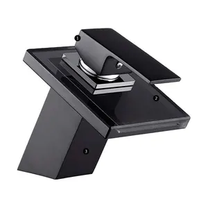 Factory Price Black Deck Mount Square Vanity Sink Mixer Tap Glass Waterfall Basin Faucet rubinetto a cascata Bathroom Faucet
