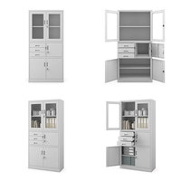 Coffre à tiroirs sur le dessus Bleu Blanc Serrure Meuble de rangement Maison Bureau Porte en verre Classeur en acier avec boîte de sécurité Métal