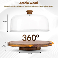 Support à gâteau en bois avec couvercle, 12 pouces, support à gâteau rond en bois avec couvercle en acrylique, fond plat, support à dessert rond en bois