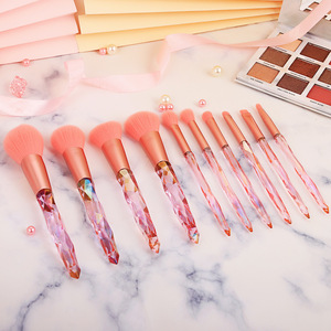 Ensemble de pinceaux de maquillage (10 pièces) avec poils en nylon, manche transparent en cristal nacré chatoyant - Product Image 5