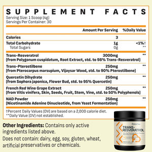 Suplemen NAD Nikotinamida 4000mg Bebas Gula Berkualitas Tinggi dan Suplemen Bubuk Trans Resveratrol yang Terhasil dari Herbal dengan Quercetin - Product Image 6