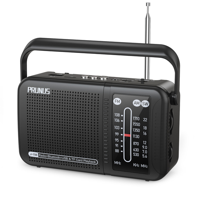 PRUNUS AM FM Radio Portable Speaker Best Reception USB-C Charging C Batteries TF Card USB Playback AM FM Radio