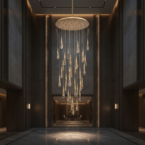 Lustre moderne fait main en cristal doré, luminaire multi-têtes pour salon, escalier, hôtel, éclairage design - Product Image 2