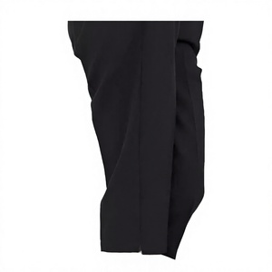 Pantalon droit noir tricoté pour femme, taille mi-haute, longueur intégrale, taille élastique, respirant, plissé, couleur unie, coupe ample, idéal pour l'été - Product Image 4