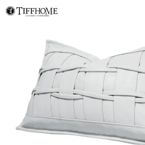 Tiff Home Brand 2024 New Product 30*50cm Eco-Friendly Handmade White Leather Spliced Cushion Cover For All Seasons