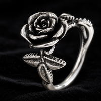 Bague en cuivre plaqué argent antique, fleur de rose 3D, ajustable, ouverte, pour femme, bijoux de mode floraux vintage