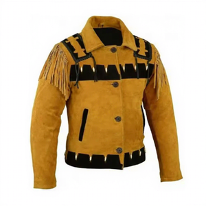 Men's Western <b>Suede</b> Leather <b>Jacket</b> Cowboy Fringe Embroidered Shoulder Tassel Fashion Biker Motorcycle Outerwear Custom Design - Product Image 1