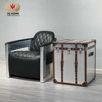 Fauteuils Aviateur HJ HOME en cuir noir capitonné, fauteuils vintage, canapé individuel en aluminium industriel