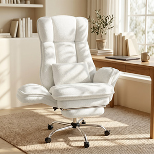 Fauteuil de bureau ergonomique moderne en tissu Teddy avec repose-pieds, inclinable à 90-135°, pivotant, accoudoirs réglables, dossier haut, pour ordinateur - Product Image 1