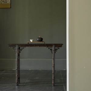 Petite table console en bambou et rotin, style antique fait main, meuble d'entrée - Product Image 3