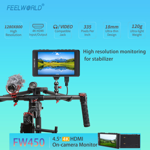 FEELWORLD FW450 4.5 "IPS ออนกล้อง <span class=keywords><strong>DSLR</strong></span> มอนิเตอร์สนาม <span class=keywords><strong>HDMI</strong></span> อินพุต <span class=keywords><strong>HDMI</strong></span> เอาต์พุต HD 1280x720ฟิลด์มอนิเตอร์สำหรับ <span class=keywords><strong>DSLR</strong></span> - Product Image 2