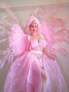 Costume de spectacle, Plumes pour le dos, Coiffe, Gogo femme, Bikini en tulle blanc, Tournée commerciale de danse DS - Product Image 3