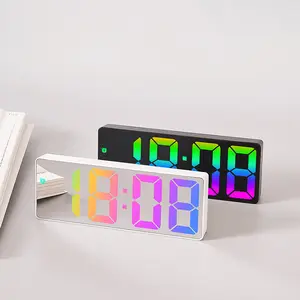 Reloj eléctrico digital personalizado con reloj despertador de fecha y hora con espejo LED de repetición relojes inteligentes para el hogar