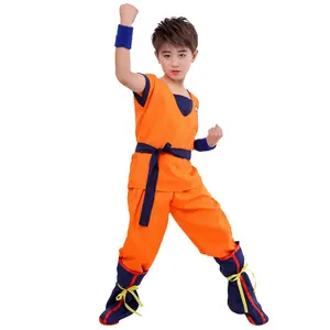 Figura de poliéster para Halloween adulto com peruca e top com fantasia de super-herói filho Goku, fantasia icônica de Goku