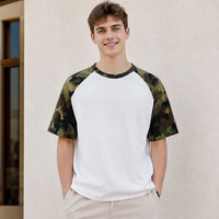 T-shirts surdimensionnés pour hommes en coton vintage lavé, style streetwear, avec manches raglan et imprimé camouflage, personnalisables OEM, pour tenue quotidienne