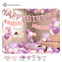 Perlengkapan Dekorasi Balon Ulang Tahun Biru Macaron, Mahkota, Hati, Balon Foil, Balon Huruf Selamat Ulang Tahun, Spanduk, Balon Latex