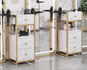 Carrito de Peluquería Moderno de Madera con Acabado en Mármol Blanco, Carrito de Almacenamiento con Ruedas para Salón de Belleza - Product Image 2