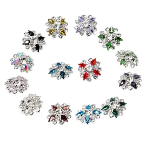 25mm Silver Plated Metal Shank Crystal Diamond Round Flower Rhinestone Button for Garment