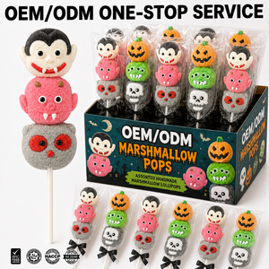 Bonbons gélifiés multicolores personnalisés pour Halloween, saveur barbe à papa, Halal, en gros, formes momie et sorcière, aérés, en boîte, en vrac, marque privée - Product Image 1