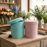 Boîtes rondes moyennes en velours pour fleuristes, bouquet rond, cadeau de fleurs, boîtes en carton pour roses