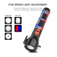 Nouvelle sécurité solaire fenêtre cassée marteau Cob couteau de coupe affichage de l'alimentation Rechargeable Abs Led torches lumières lampes de poche tactiques