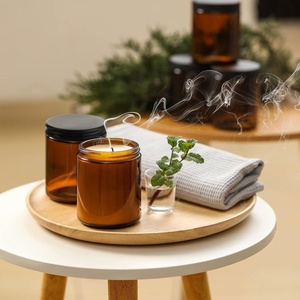 Reusable Luxury <b>Empty</b> Unique Amber Glass <b>Jar</b> With Metal Black Silver Lid Custom Logo 200ml Candle <b>Jar</b> for Candle Making - Product Image 5