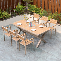 Ensemble de table à manger d'extérieur moderne pour usage hôtelier, structure en aluminium, durable, imperméable, résistant aux UV, garantie 3 ans, patio, jardin