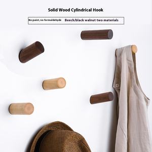 Crochet de manteau en bois massif créatif en bois de noyer noir et de hêtre à un niveau sans trace adhésif montage mural usine en gros - Product Image 3