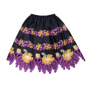 Custom Polynesian Floral Women Summer Skirts Vintage Printed Lady Polyester Cotton Skirt Pleated Midi Long Skirts For Women