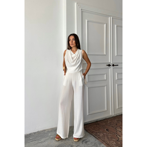 Conjunto de blusa sin mangas y pantalón DegaJe, conjunto blanco para mujer, talla S - Product Image 6