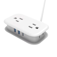 Strip daya Travel ekstensi kecil putih US 4 outlet 3 USB (2 USB C) colokan datar dibungkus 15A nilai saat ini 125V untuk rumah sakit