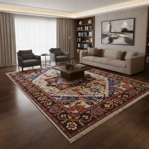 Alfombra Oushak de Lana/Seda Anudada a Mano, Diseño Geométrico Persa, Ecológica, Antibacteriana, para Sala de Estar, Dormitorio, Habitaciones Juveniles - Product Image 2