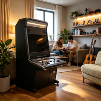Borne d'arcade domestique avec double joystick, machine de jeu de combat, écran LCD 32 pouces, son surround, console de jeu vidéo rétro, fonctionnant à pièces