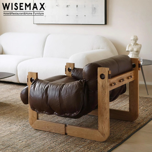 WISEMAX FURNITURE Chaise <span class=keywords><strong>de</strong></span> loisir en cuir marron <span class=keywords><strong>de</strong></span> style rétro français pour salon Canapé simple en cuir microfibre Fauteuil lounge avec accoudoirs - Product Image 4