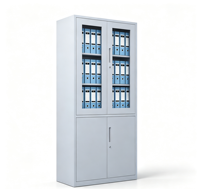 Armoire de classement en acier pour bureau, 2 portes vitrées et 1 porte pleine, verrouillable, pour le rangement de documents métalliques au bureau