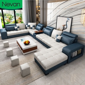 Muebles de sala moderno popular de ocio adulto <span class=keywords><strong>L</strong></span> apartamento en forma de U de 7 plazas esquina transversal tejido de lino de sofás para casa - Product Image 1